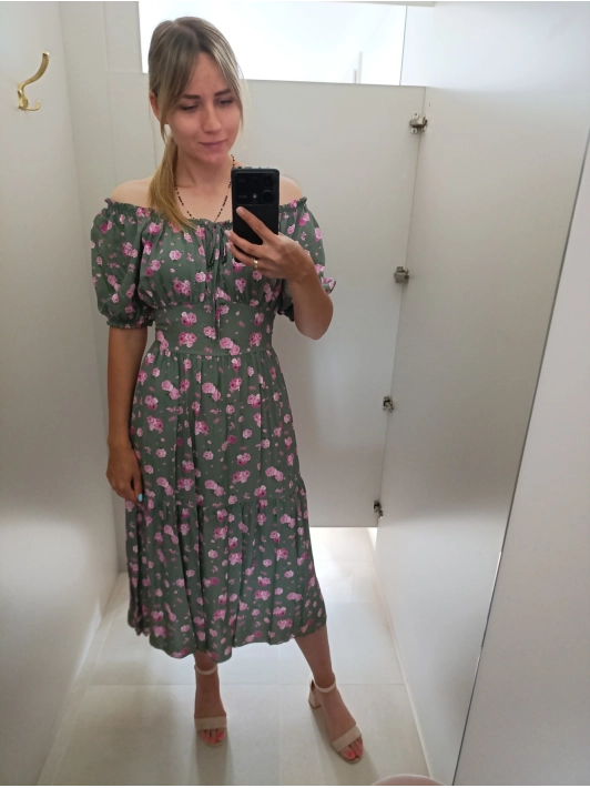Sukienka hiszpanka Khaki Róże Ela